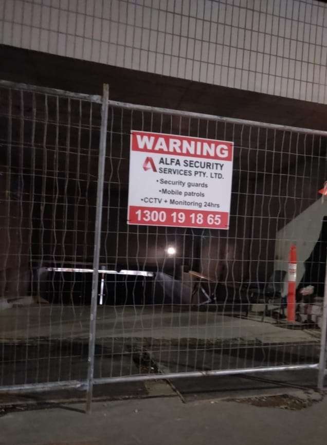 A warning sign for Alfa Security Services Pty. Ltd.